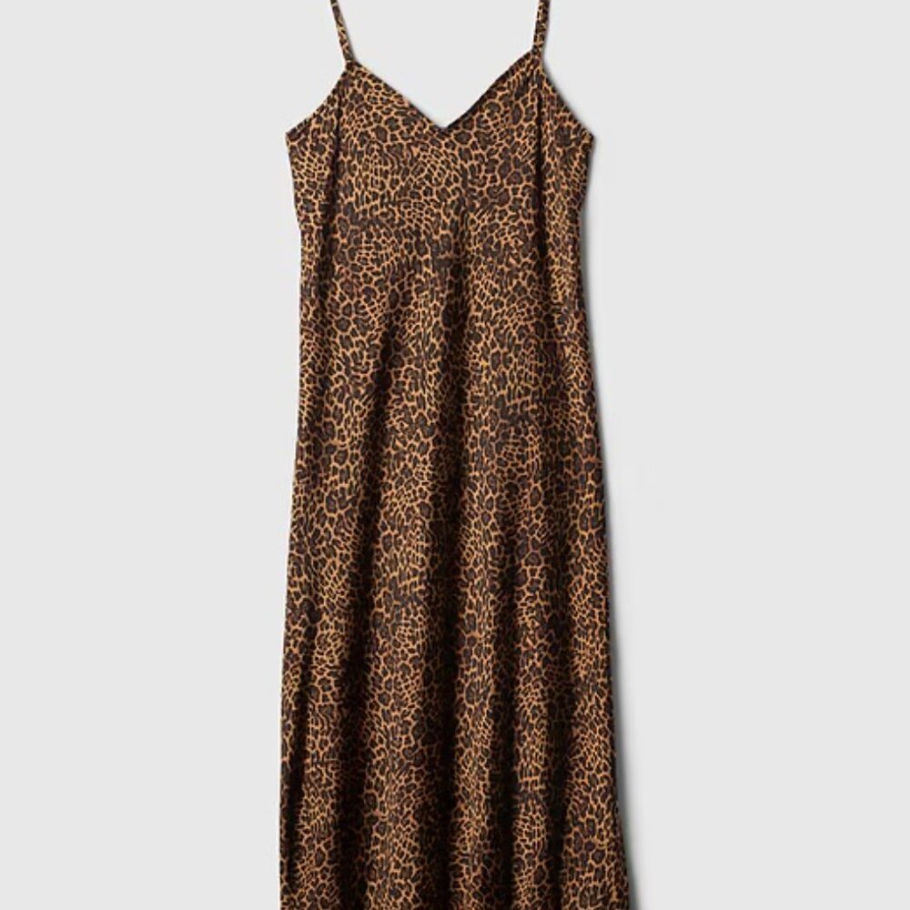 Gap Satin Midi Slip Dress — Leopard Print — Size Large